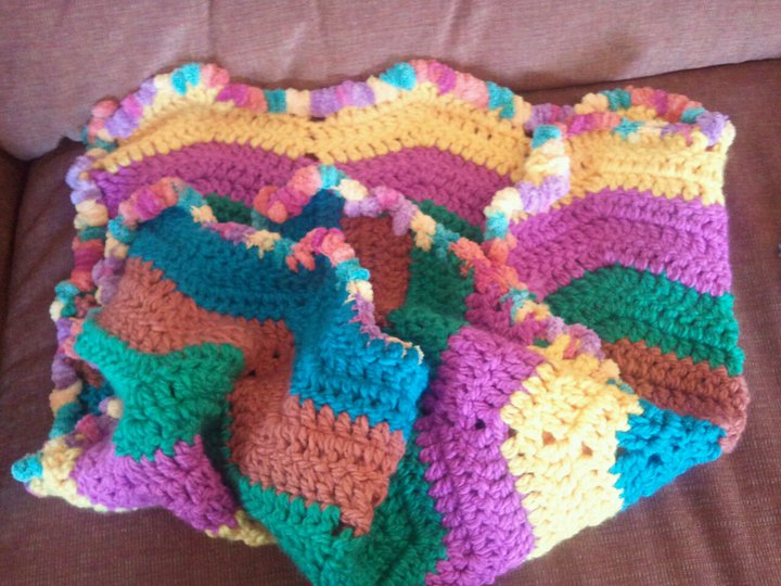 Pause Dream Enjoy New, Bright Crocheted Baby Blanket with Pom Pom Edging