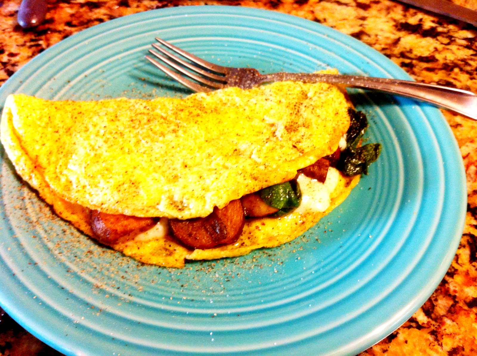 An Egg A Day 2 Havarti, Spinach & Mushroom Omelet