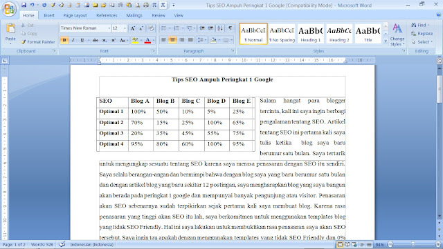 Cara Menggabungkan Tabel dengan Dokumen di Microsoft Word 2007 3