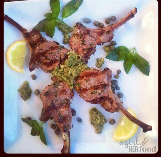 A Girl & Her Food Grilled Baby Lamb Chops with Caper, Lemon & Mint Sauce