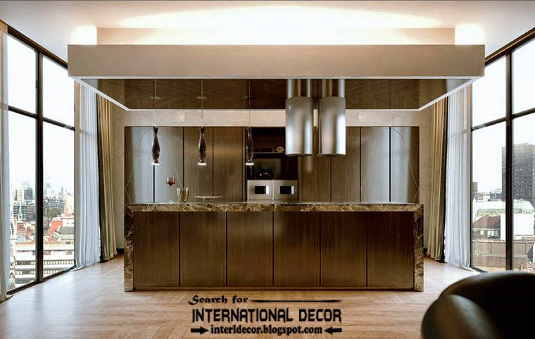 Stylish Art Deco kitchen interior design style and furniture, false ceiling