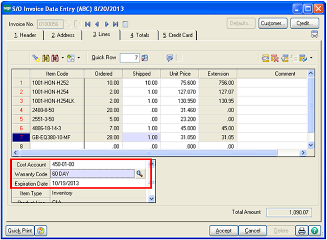 assign warranty code to item from the “Inventory Management ->Main-> Item Maintenance”