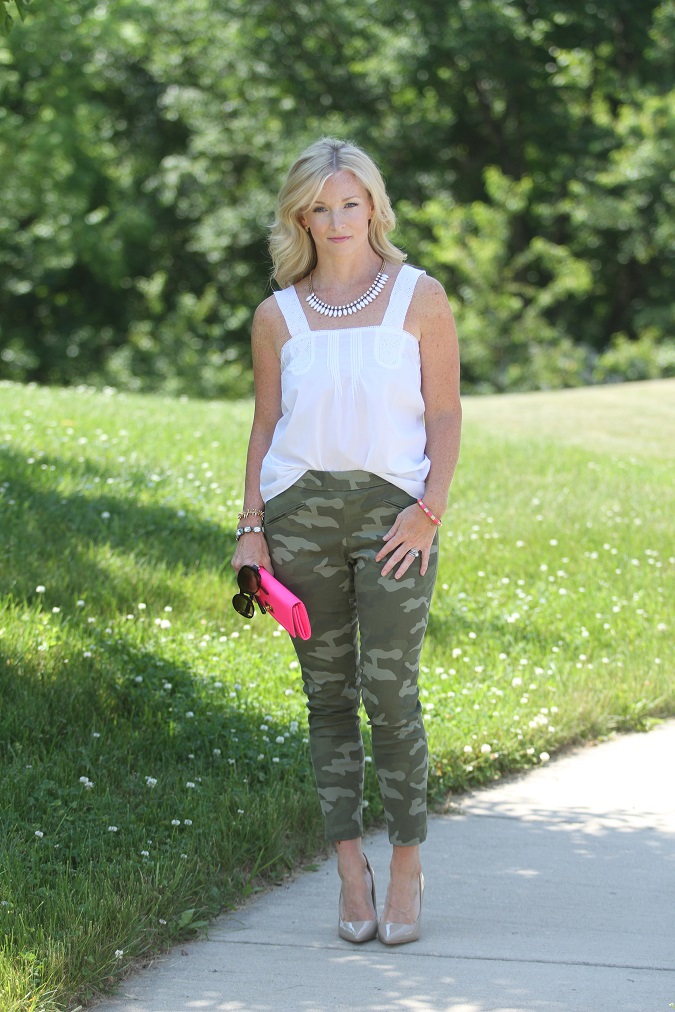 Gap, white lace shirt, camoflage pants, nude pumps, Charles David, Prada, jcrew factory, JCrew, Stella Dot, opposites attract, onlineshoes.com, blogger contest, giveaway, Simply Lulu Style, LosPhoto, 