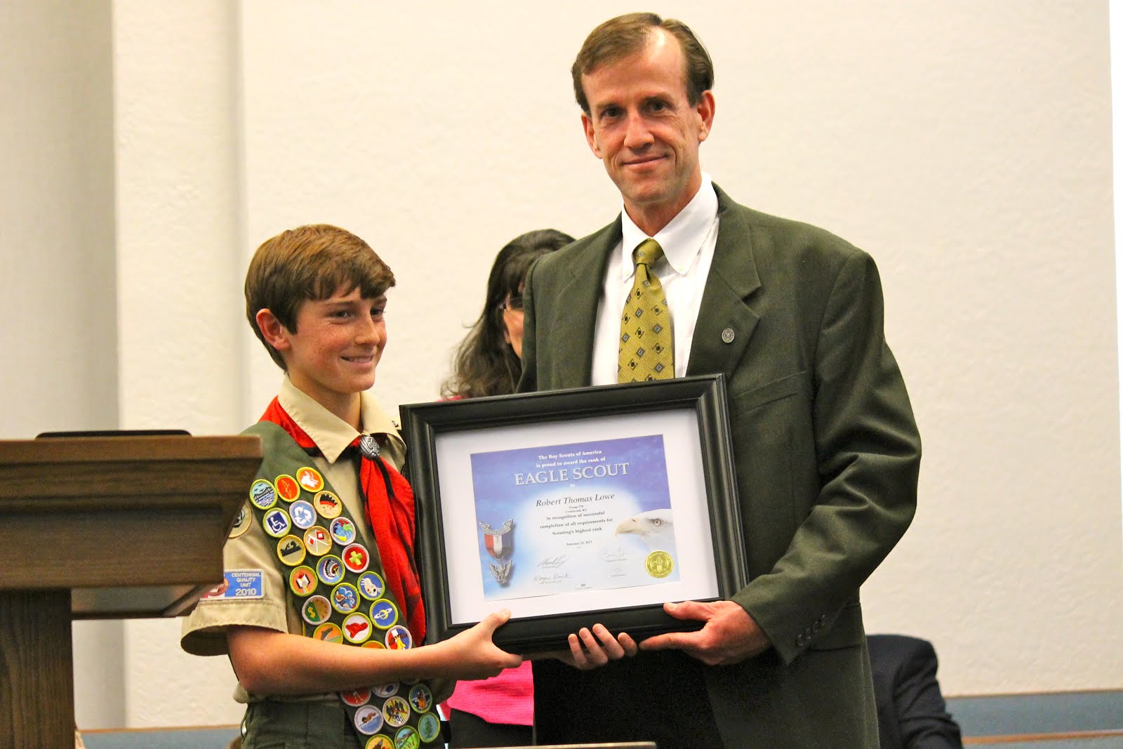 Robert receiving his Eagle Award