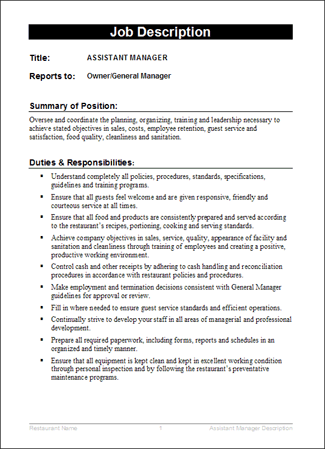 general manager job description samples
