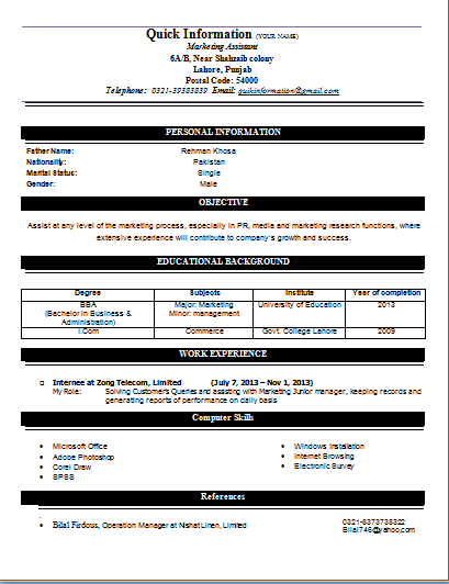 sample cv template 3 for marketing assistant quick top 10 cv formats