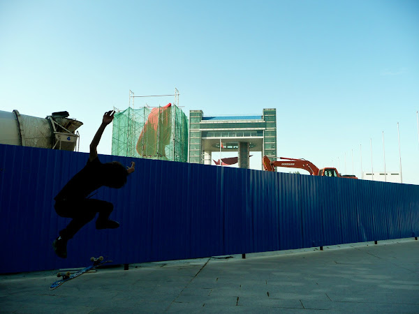 2009,  skateboarding, Jilin, China, statues, Century Square, Chairman Mao