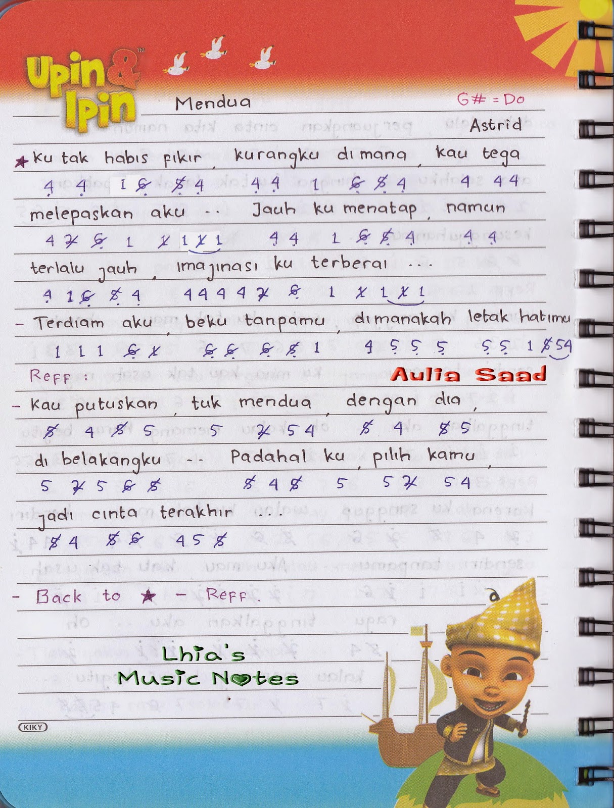 Not Angka : Astrid – Mendua | Lhia's Music Notes