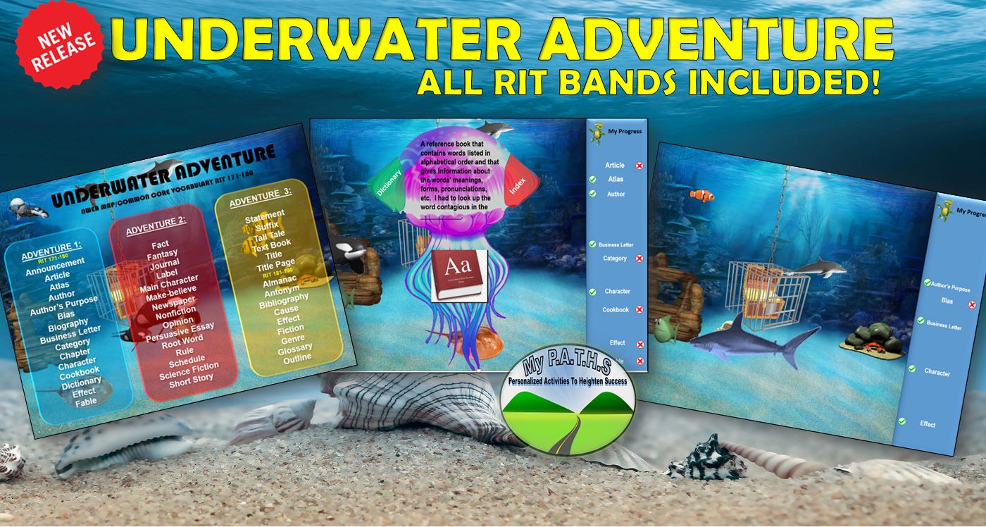 MAP TEST READING VOCABULARY GAME BUNDLE- Underwater Adventure (ALL RITs 141-260)