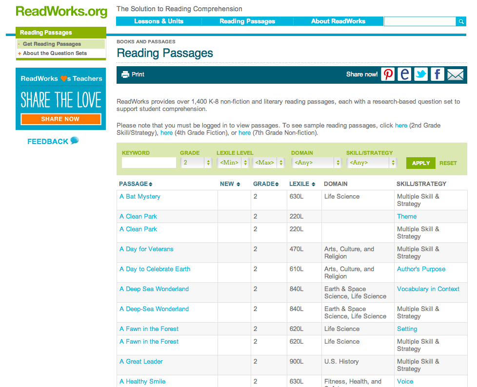 {Free Passages & Questions} Literacy Spark