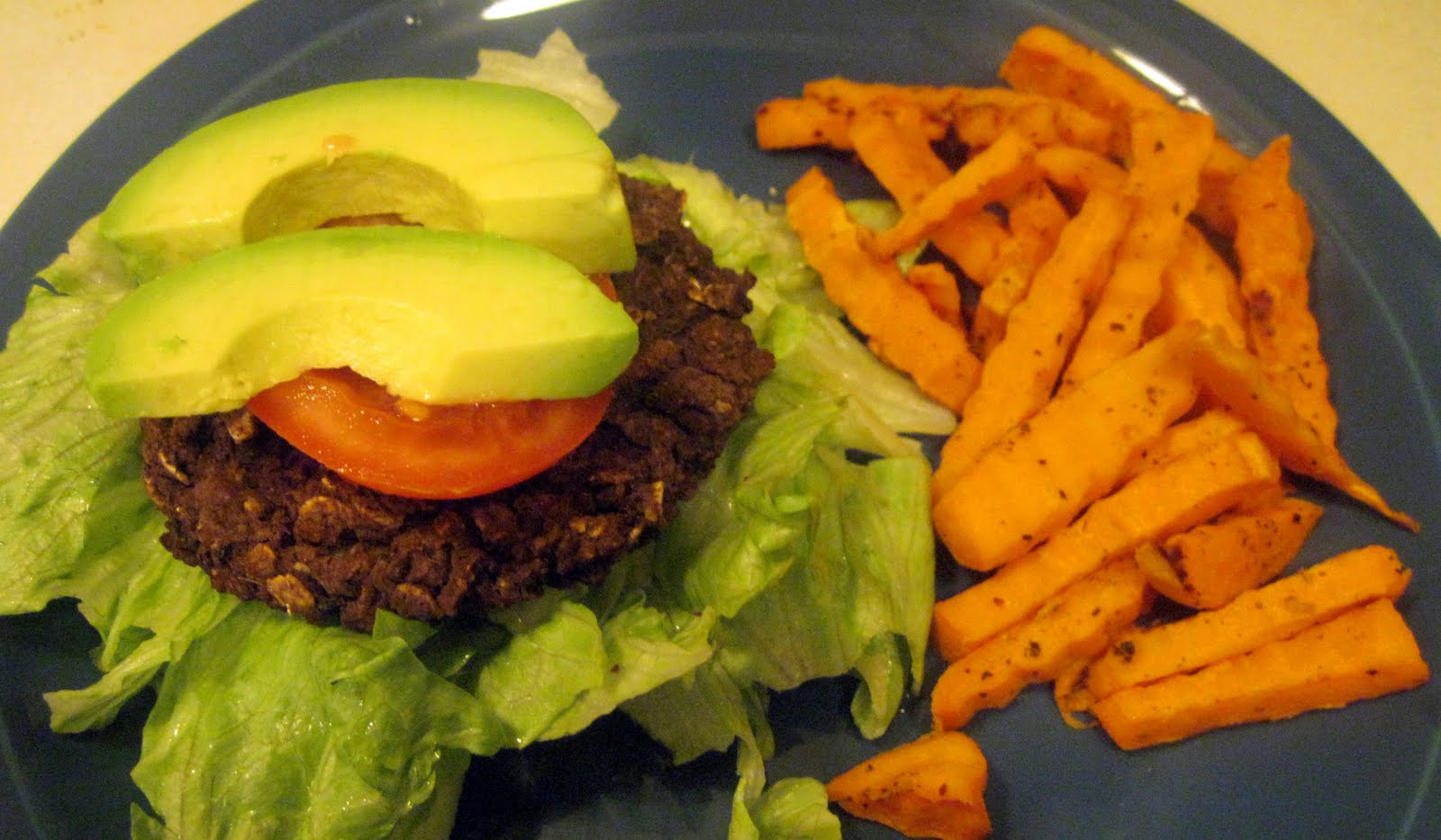 Living Food Junkie Black Bean Burgers and Sweet Potato Fries