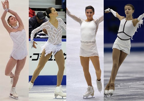 Ashley Cain (USA), Christina Gao (USA), Valentina Marchei (ITA) og Maria Sotskova (RUS) bærer hvid på isen