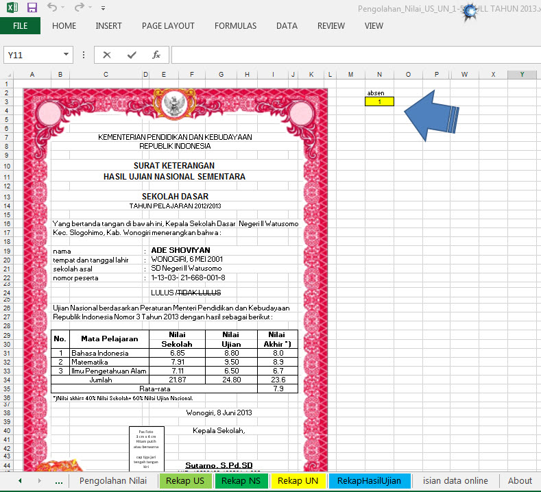 Contoh SKHUN Sementara Tahun 2013 Seputar Pendidikan SD