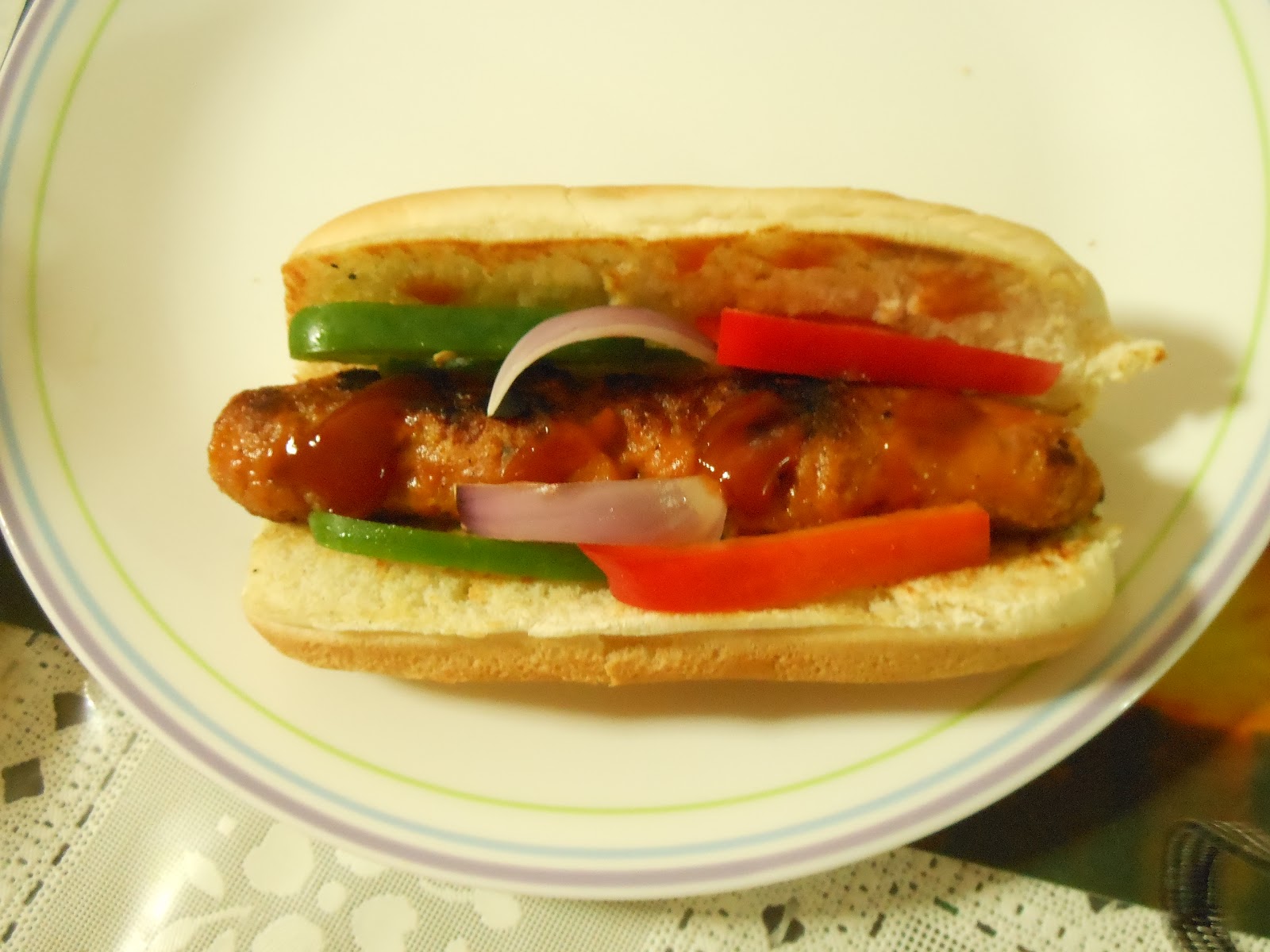 Home Spices Vegetarian Hot dog with vegetarian sausages