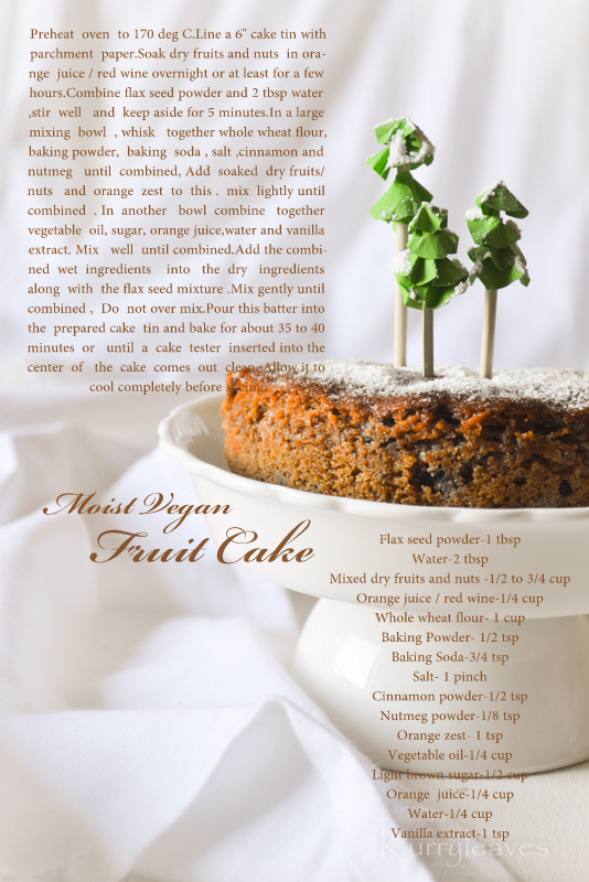 MOIST VEGAN WHOLE WHEAT FRUIT CAKE kurryleaves