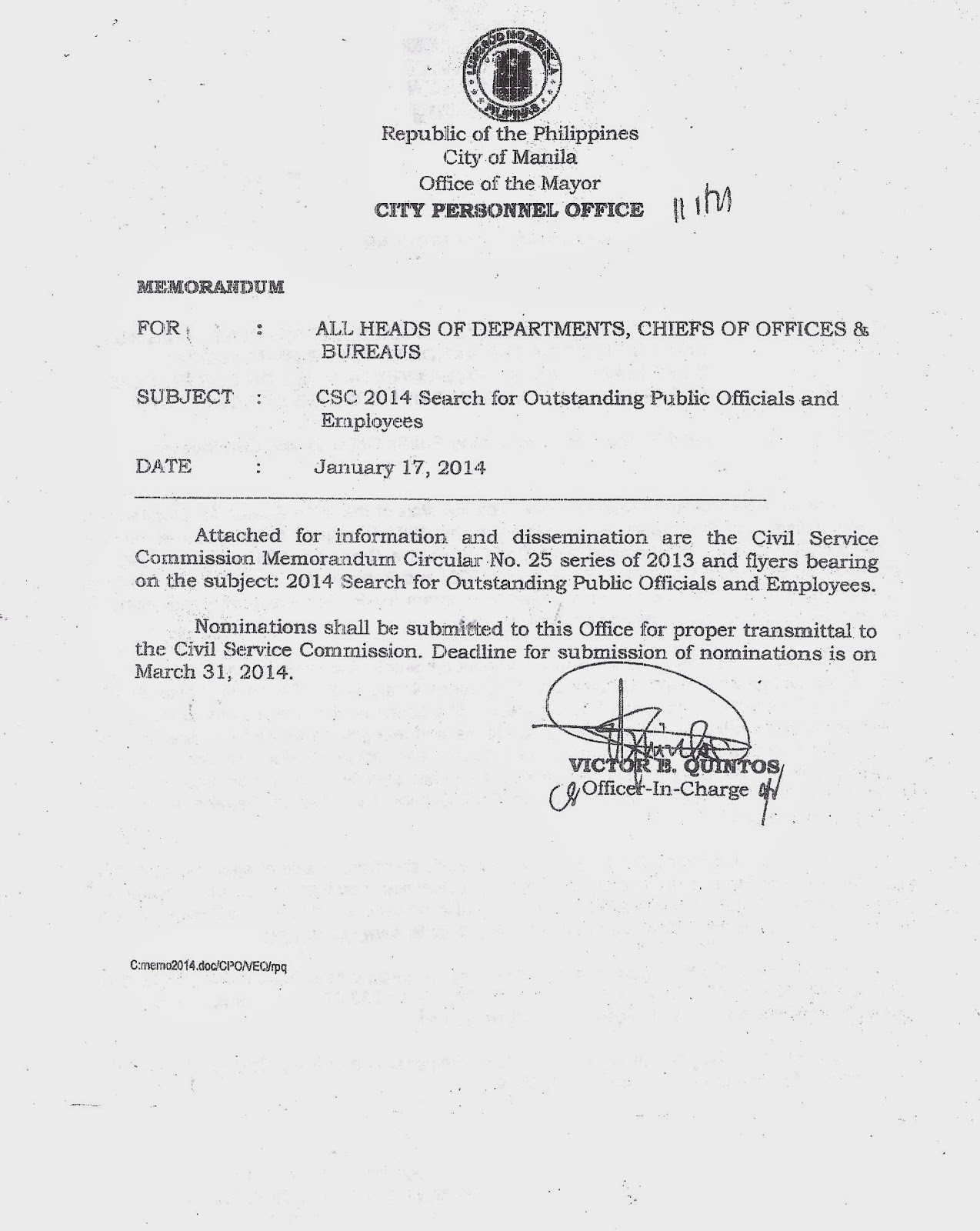 Department of Education Manila Division Memorandum No. 79 CIVIL