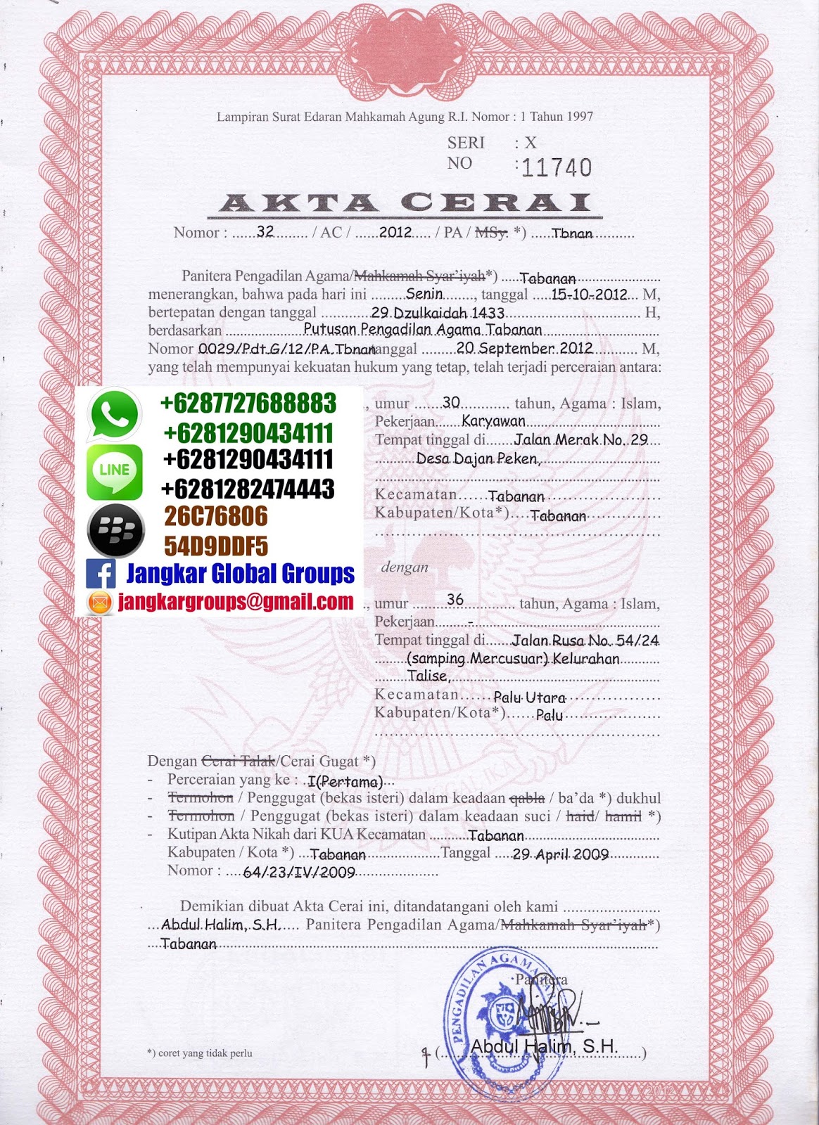 LEGALISIR AKTA CERAI DI BADILAG MA Jangkar Groups