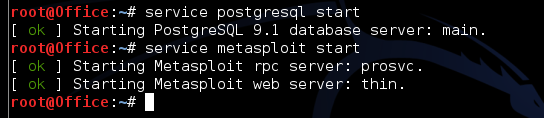 Starting the postgresql and metasploit services Starting the postgresql and metasploit services