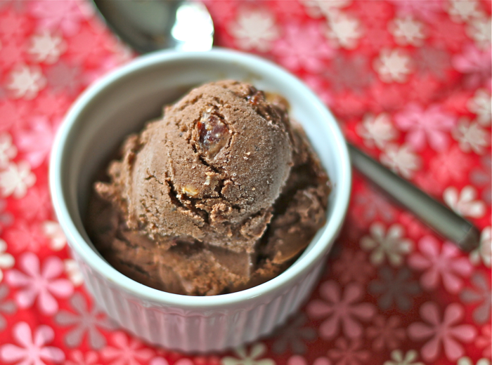 Chocolate ice cream with candied bacon bits (and no ice cream maker