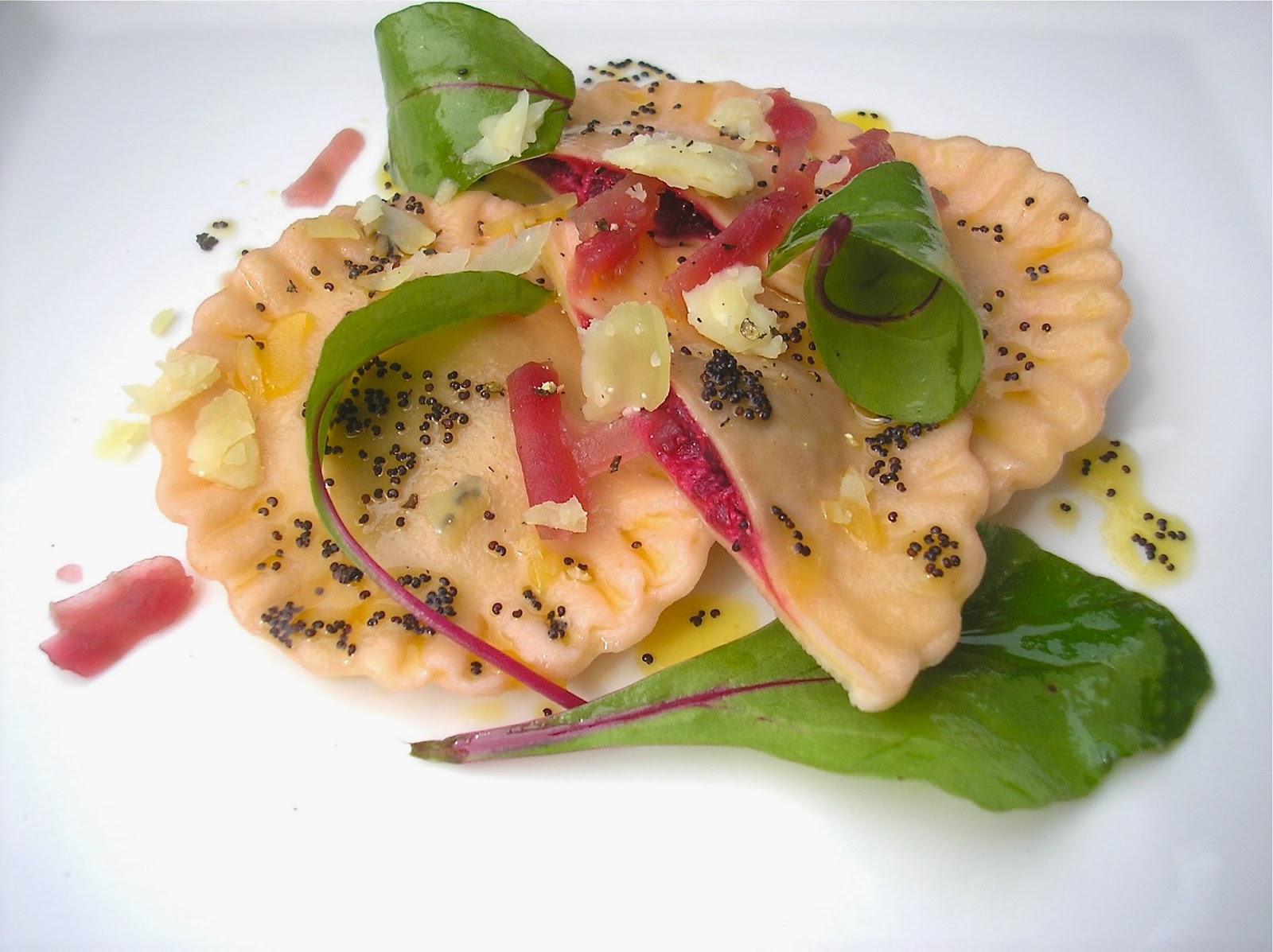 food play ' BEET RAVIOLI with POPPY SEED BUTTER