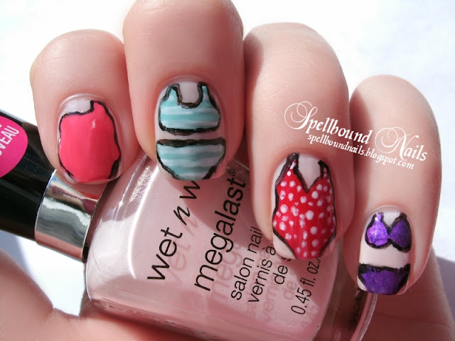 swimming swimsuits bathingsuits suits bathing tankini bikini one-piece polka dots red pink blue nails nailart purple nail art beach shopping Spellbound