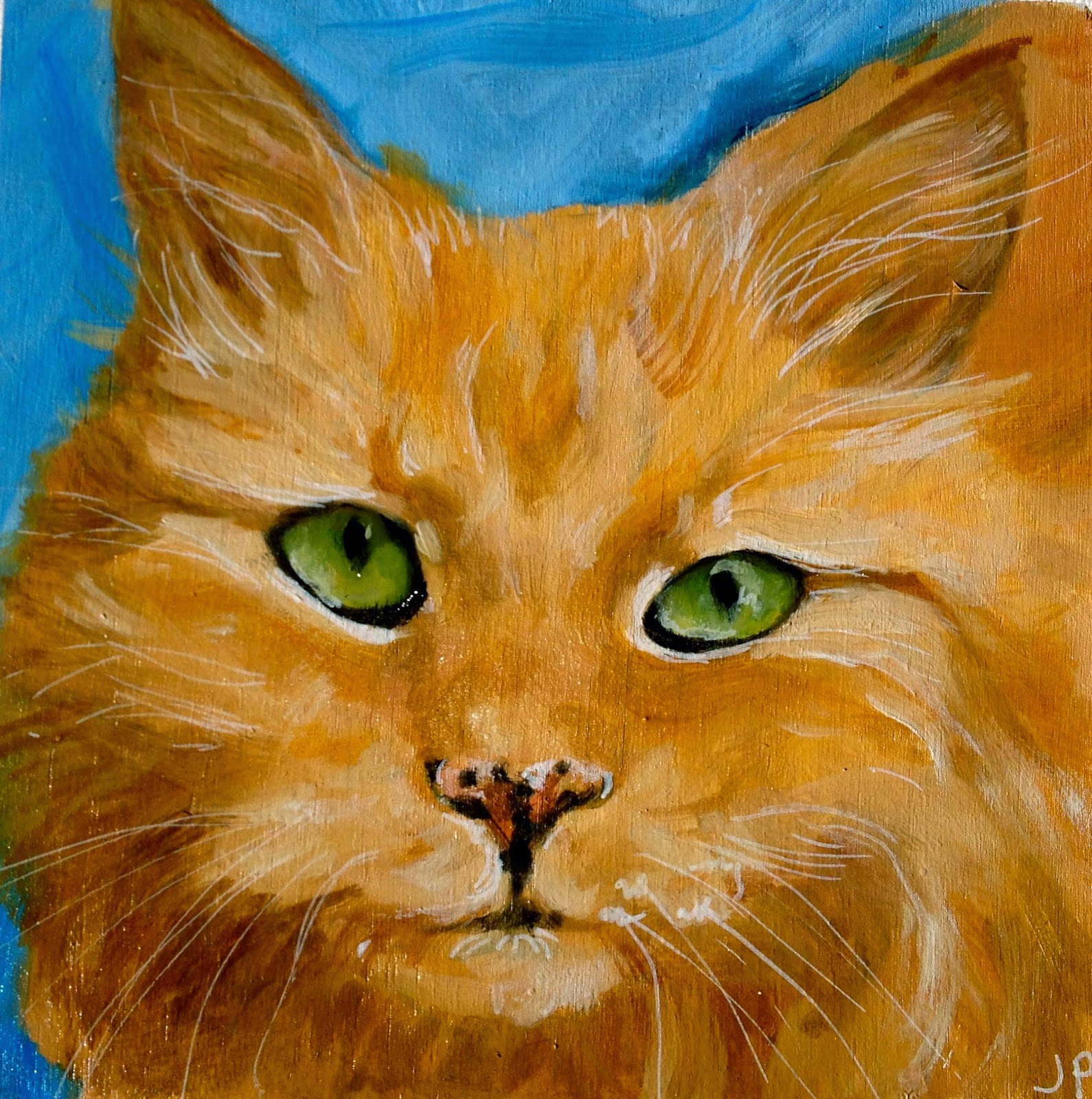 Pet Portraits International "Ginger" Cat pet portrait by Jenny Pollard 6"x6" oil painting