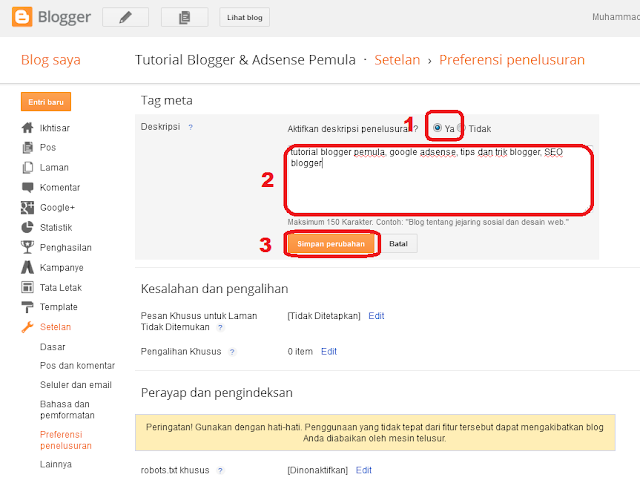 cara memunculkan deskripsi penelusuran pada postingan blog