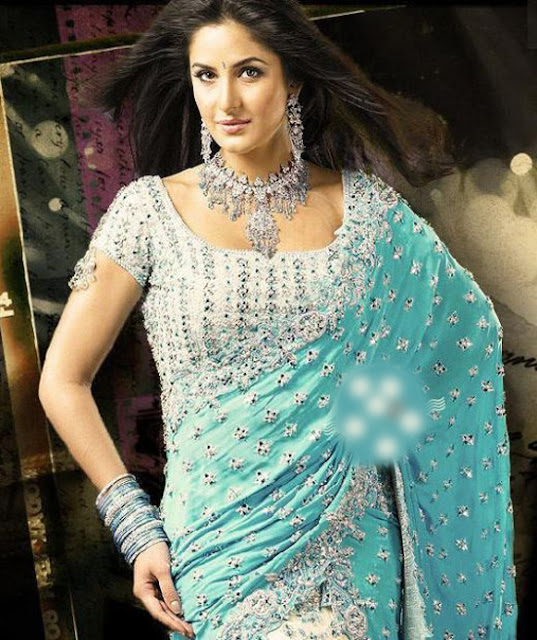Katrina kaif sky Blue beautiful picture in saree