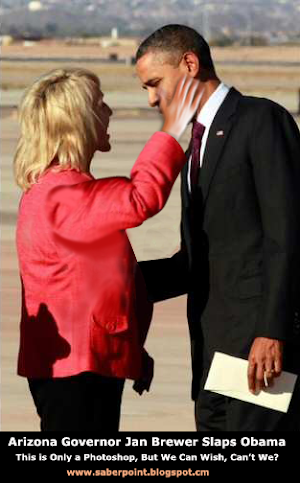 Arizona Governor Jan Brewer Slaps Obama on Tarmac!  (Photoshop)