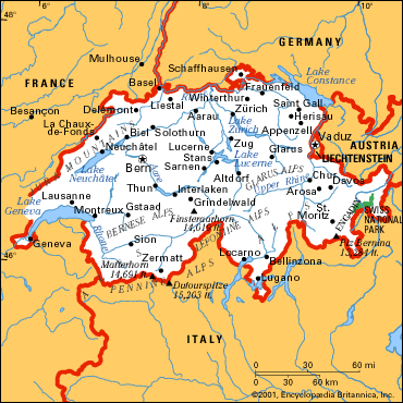 Switzerland Rivers Map