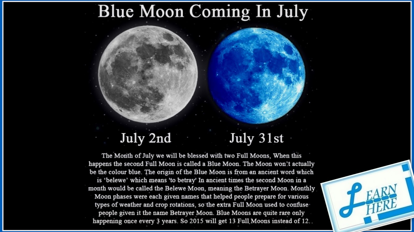 Learn Here Corner July 31, 2015, It's "BLUE MOON"