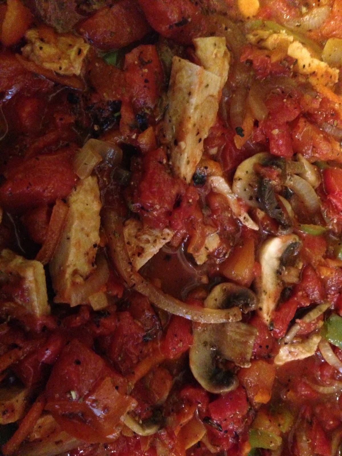 The Vegan Hucklebuck Vegan Chicken Cacciatore over Mashed Potatoes