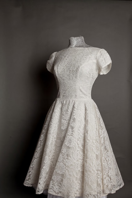 HVB original vintage 1950s lace wedding dresses - pretty knee-length lace dress, price £975