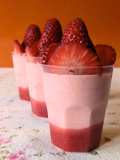 Single-serve strawberry mousse with whipped cream