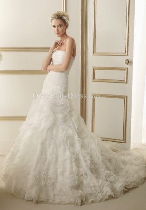 Organza Strapless Floor Length Fit N Flare Sleeveless Wedding Dress