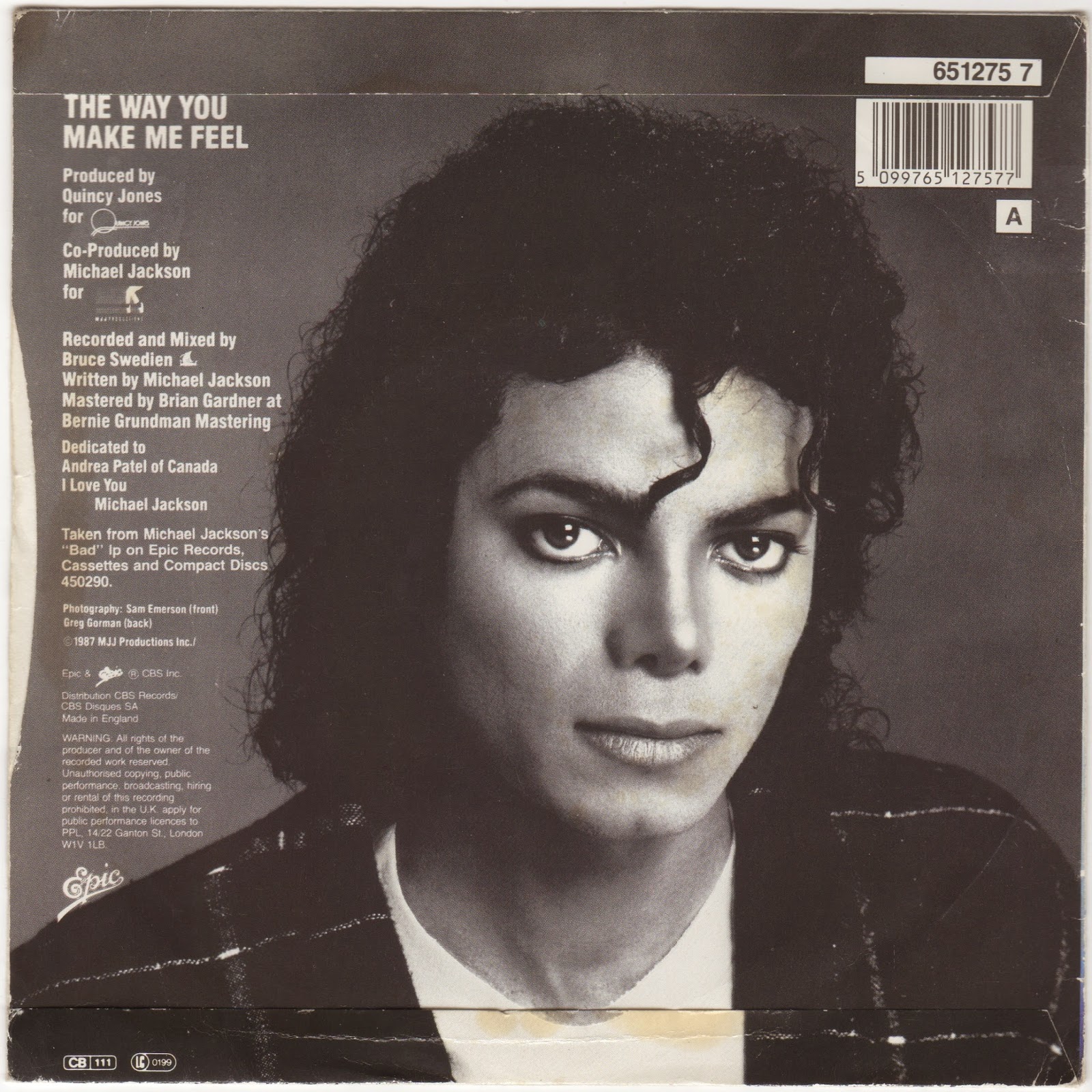 Michael Jackson Vinyl Treasures The Way You Make Me Feel Uk Epic 651275 7