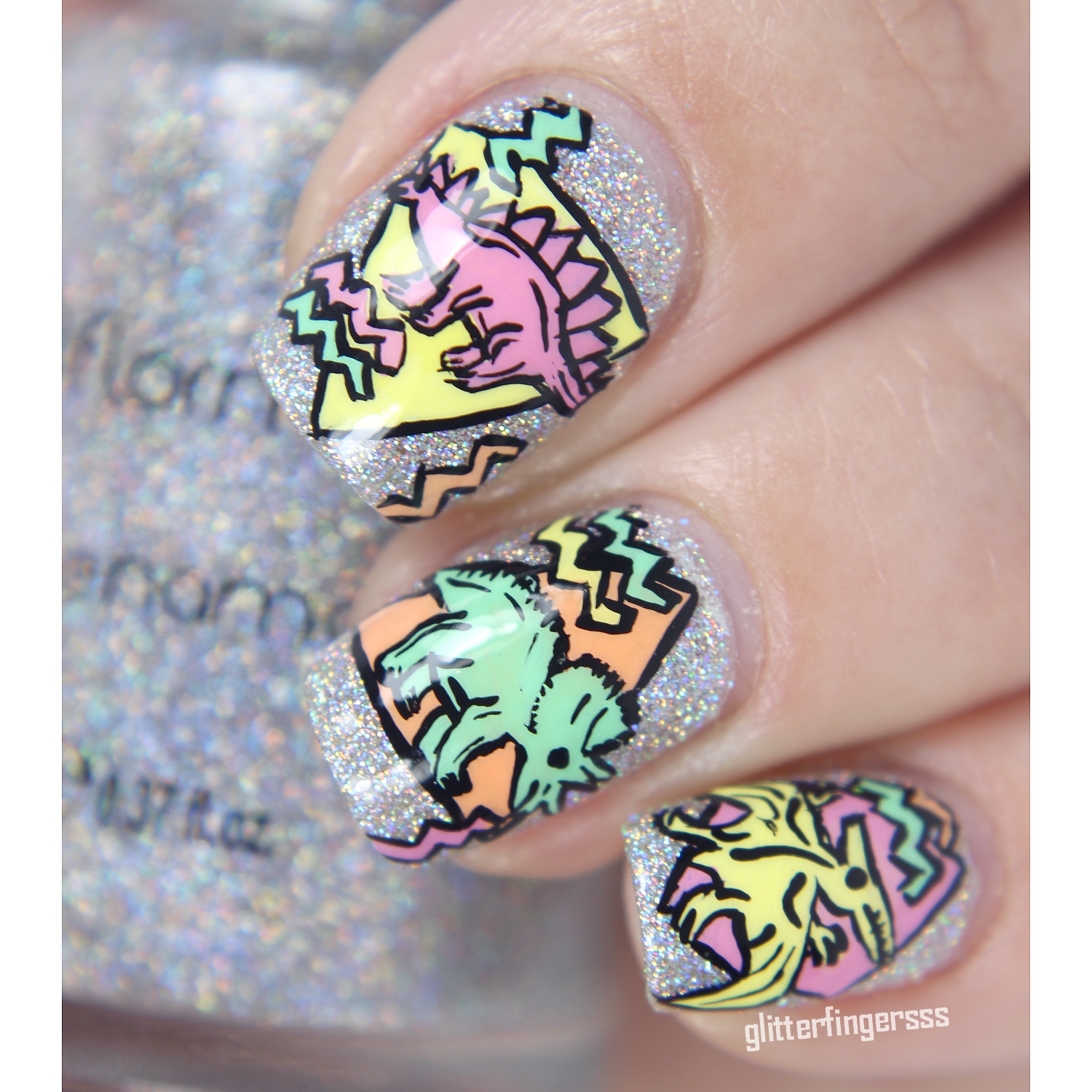 NAIL ART | Dinosaurs from the 90's ~ Glitterfingersss in english