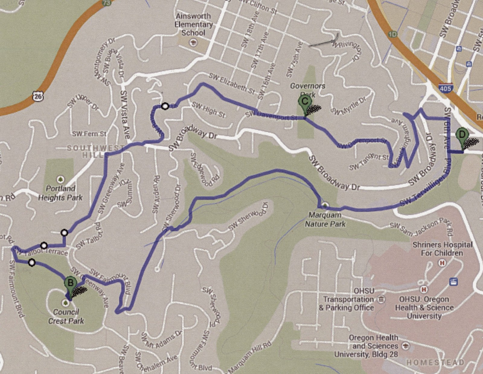 Portland Sw Trails Map Walks And Hikes In Portland And Beyond: Council Crest From Duniway Park - Sw  Portland