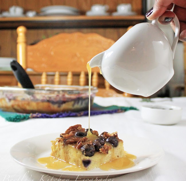 Beetle's Kitchen Escapades Blueberry Bread Pudding with Baileys Cream