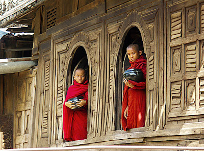 Buddhist novices with begging bowls