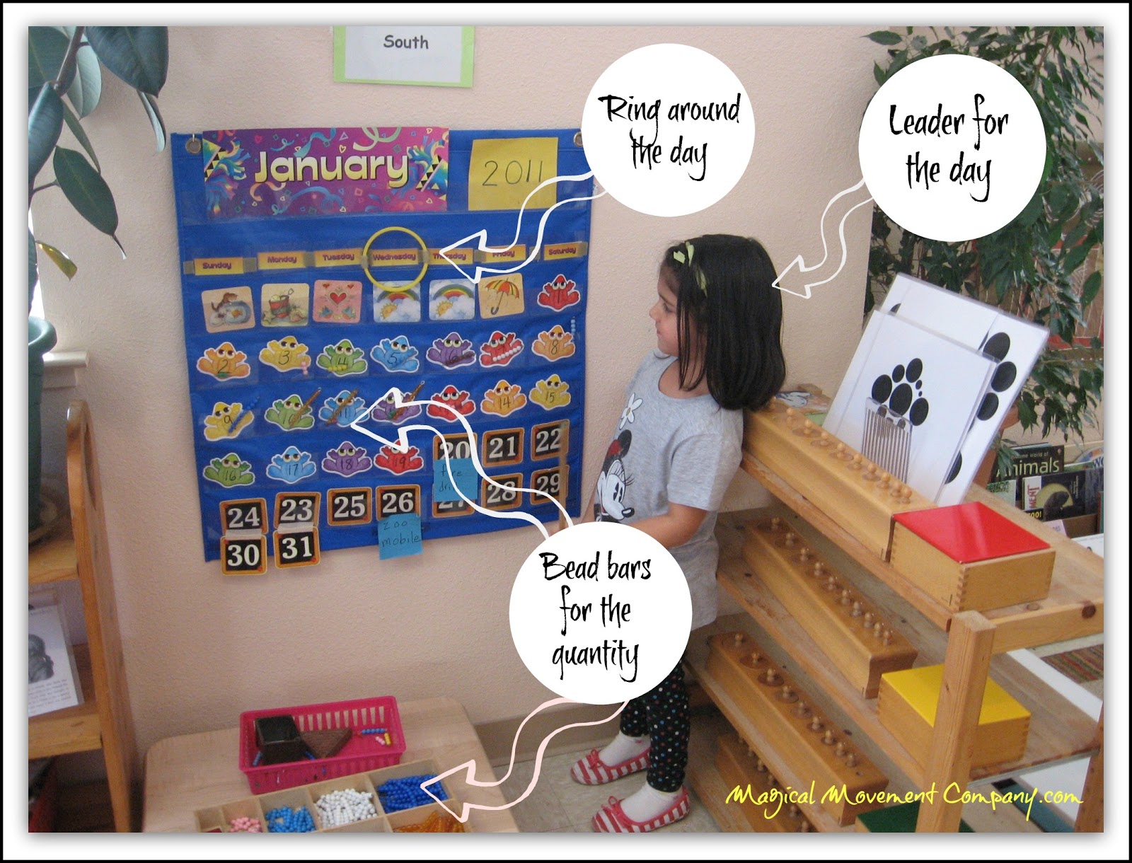 From the Montessori Room Calendars, Decorations, and the Golden Beads