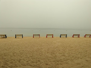 Beach benches on classic Aero Beach on lake Victoria in Entebbe