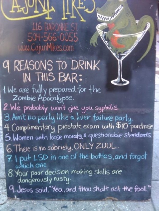 What are some funny sayings to put on bar signs?