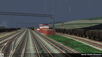 Fastline Simulation - North Staffs Minerals: A general view of Wolstanton Colliery Exchange Sidings and Grange Sidings as Class 86 86260 passes with a down express to Manchester Picadilly in North Staffs Minerals a route for RailWorks Train Simulator 2012.