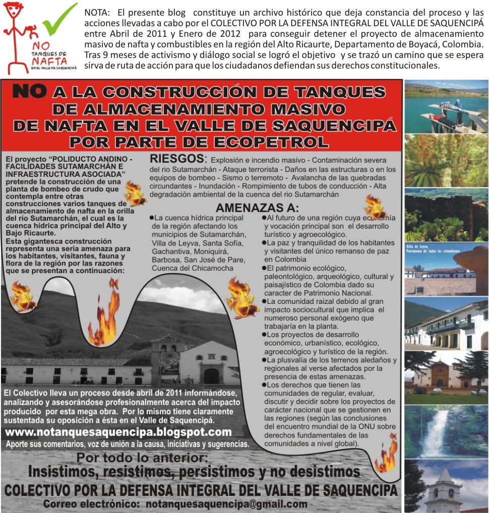 NO TANQUES DE NAFTA EN EL VALLE DE SAQUENCIPA (Villa de Leyva y sus alrededores / Colombia)