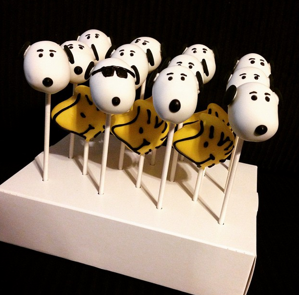 Snoopy and Woodstock cake pops all decked out by Shelly Poppins.