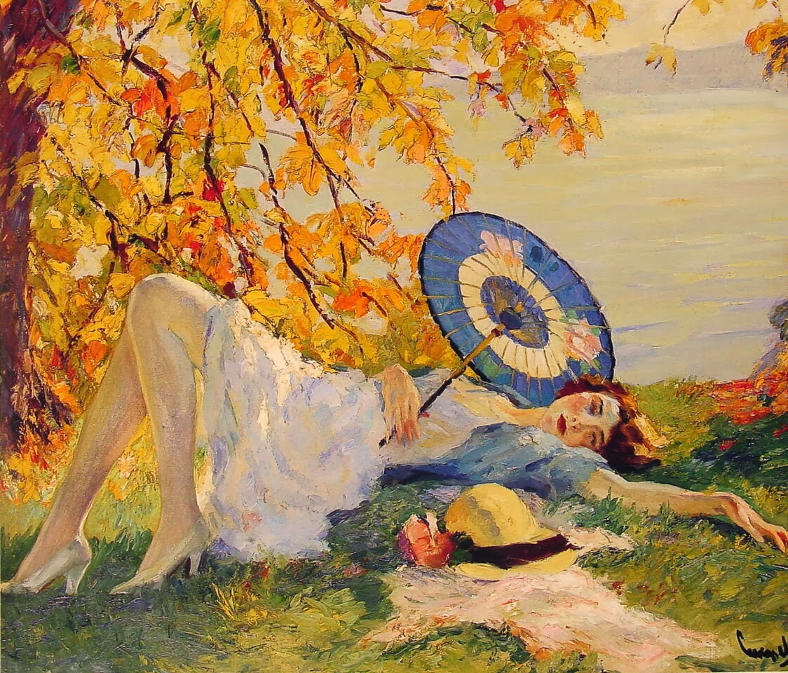 ... Y caen las hojas, llega ....¡¡¡ EL Otoño !!! - Página 7 Woman+Reclining+by+a+Lake+-Edward+Cucuel