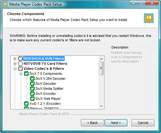 برنامج الكودك Media Player Codec Pack لتشغيل الفيديو والافلام