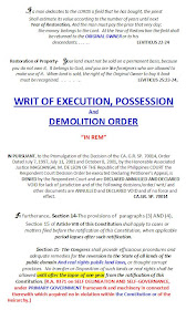 WRIT OF EXECUTION, POSSESSION And DEMOLITION ORDER  “IN REM”