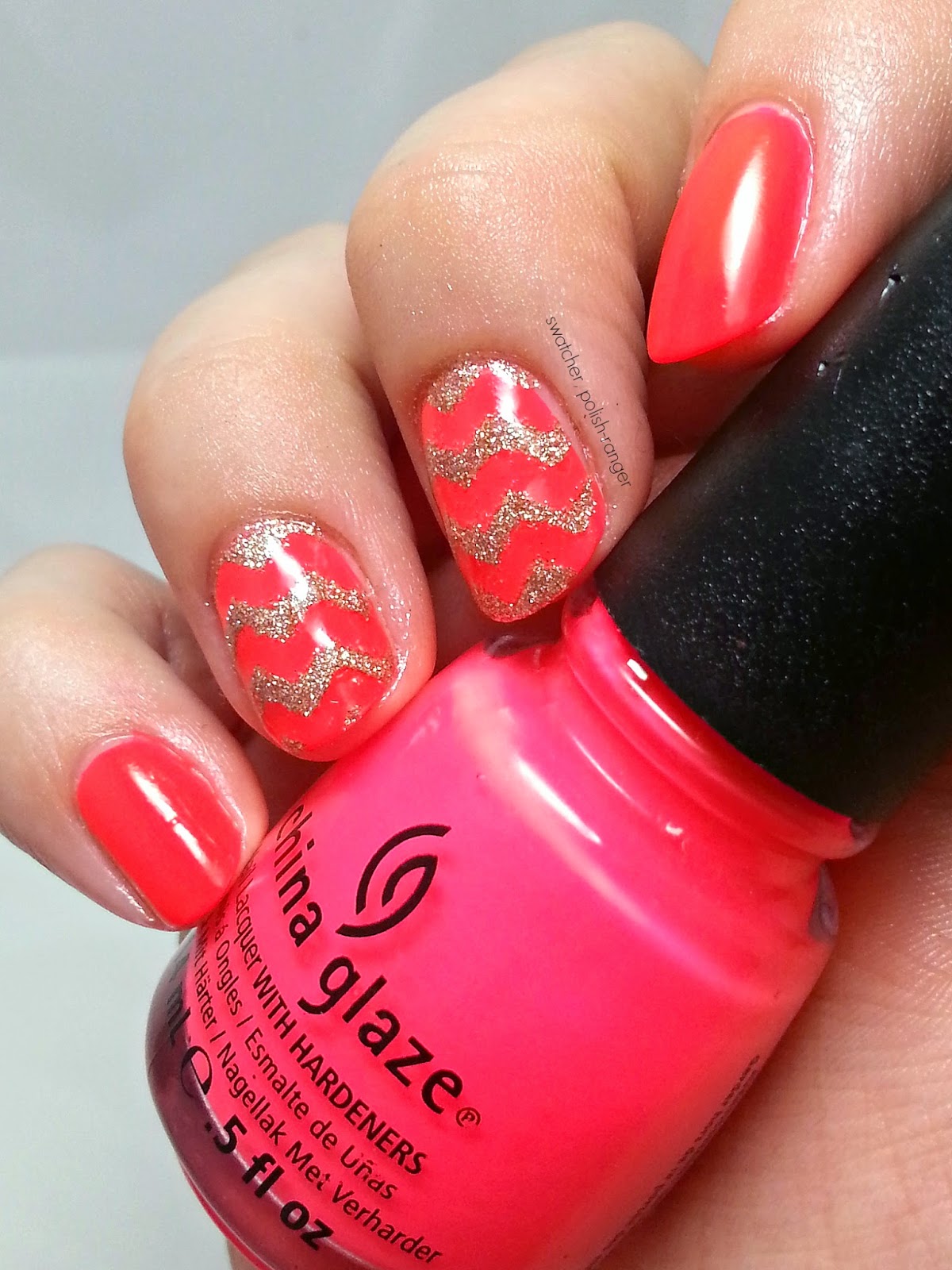 China Glaze Pool Party with Champagne Kisses used as chevron accents